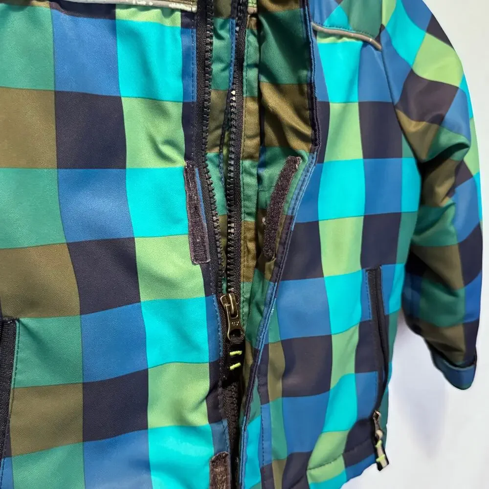 Cherokee Toddler Boy Blue Green Plaid Puffer Jacket Hooded Coat Thinsulate 2T